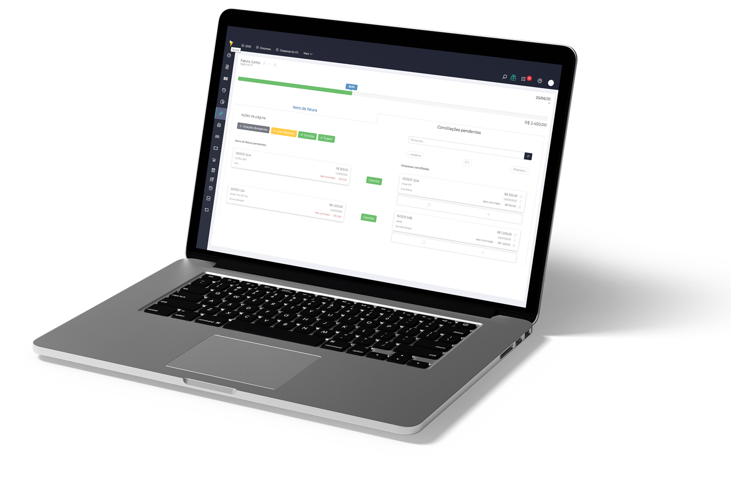 paytrack conciliacao de faturas tela